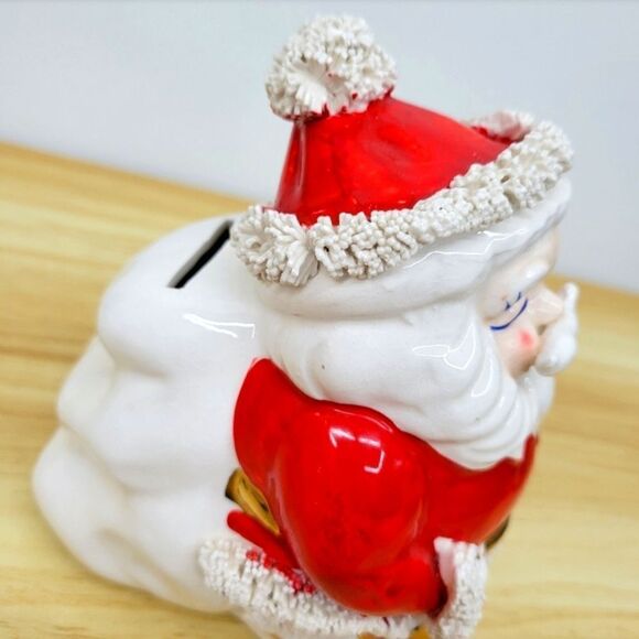 1950's Spaghetti Trim Blue Eyes Santa Claus with Bag of Toys Bank - Picture 8 of 12
